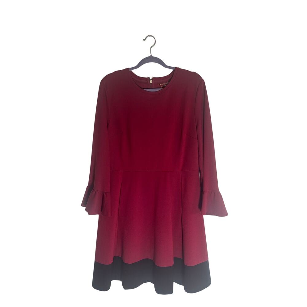 Kate Spade Women's XL Red Fit & Flare Dress Bell Sleeve Color Block Hem Elegant